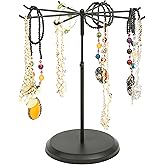 MyGift Black Metal Rotating Necklace and Bracelet Organizer Jewelry Stand with 8 Hooks and Adjustable Height, Multipurpose Accessory Keychain Holder Display Rack for Retail