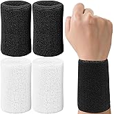 6 Inch Wrist Sweatbands Tennis Wrist Bands Absorbent Sweat Band for Men and Women Sport Long Wrist Bands, Breathable Cotton Athletic Sweatbands for Basketball, Workout, Running (4 Pack)