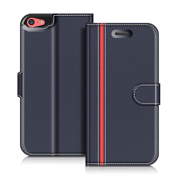 COODIO iPhone 5C Hülle Leder Lederhülle Ledertasche Wallet Handyhülle Tasche Schutzhülle mit Magnetverschluss/Kartenfächer fü