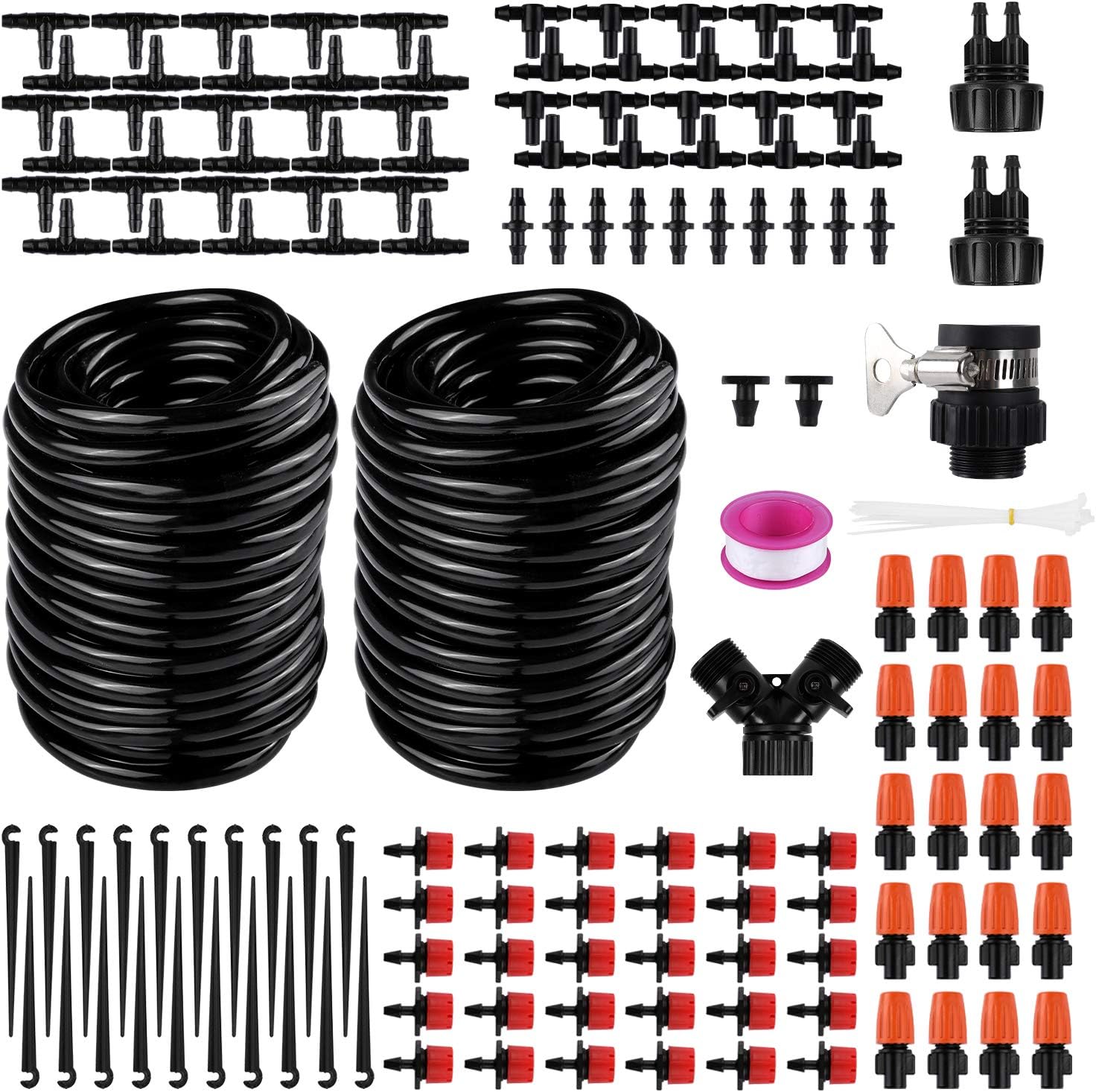 Buluri 98ft/30m Drip Irrigation Kits-DIY Irrigation System with Adjustable Nozzle,Automatic Micro Irrigation Tubing Kits, Water-Saving Sprinkler System for Greenhouse, Raised Flower Bed, Patio