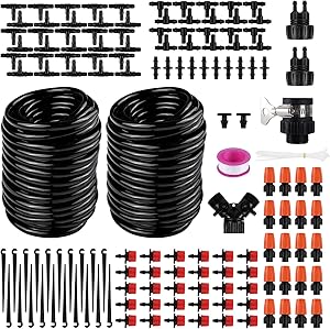 Buluri 98ft/30m Drip Irrigation Kits-DIY Irrigation System with Adjustable Nozzle,Automatic Micro Irrigation Tubing Kits, Water-Saving Sprinkler System for Greenhouse, Raised Flower Bed, Patio