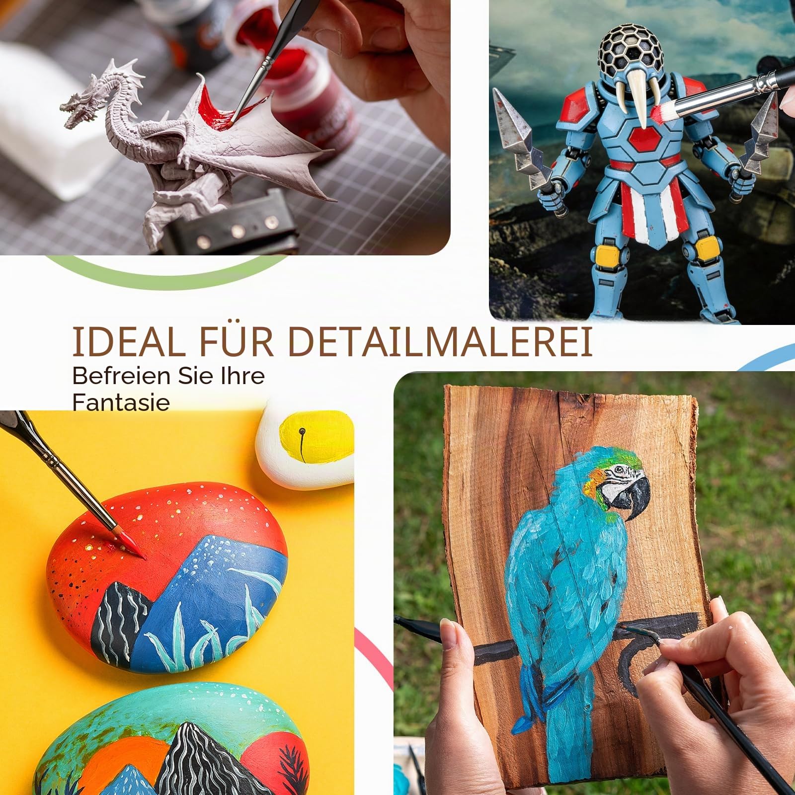 Nicpro Feine Pinselset Drybrush, 21-teiliges Miniatur Pinsel, Fein Detail Modellbau Malen Pinsel und Dry Brush für Acryl, Aquarell, Malen nach Zahlen, Modell, Figur, Pinselset Acrylfarben mit Behälte 6