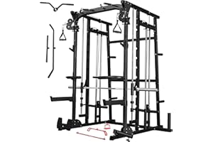 MAJOR LUTIE Major Fitness Smith Machine, All-in-One Home Gym Power Cage with Smith Bar and Two LAT Pull-Down Systems and Cable Crossover Machine for Home Gym