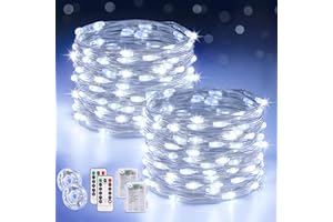 JMEXSUSS 2 Pack White Fairy Lights Battery Operated, Total 200 LED 66ft Twinkle Lights with Remote, 8 Mode White String Lights for Bedroom Ceiling Centerpiece Tree Indoor Outdoor Decor
