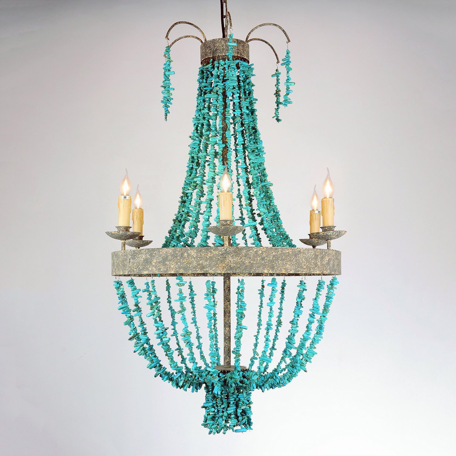 SUNWE Lockon Turquoise Chandelier Rustic Retro Vintage Wrought Iron Lamps Staircase(6 Light, Green)