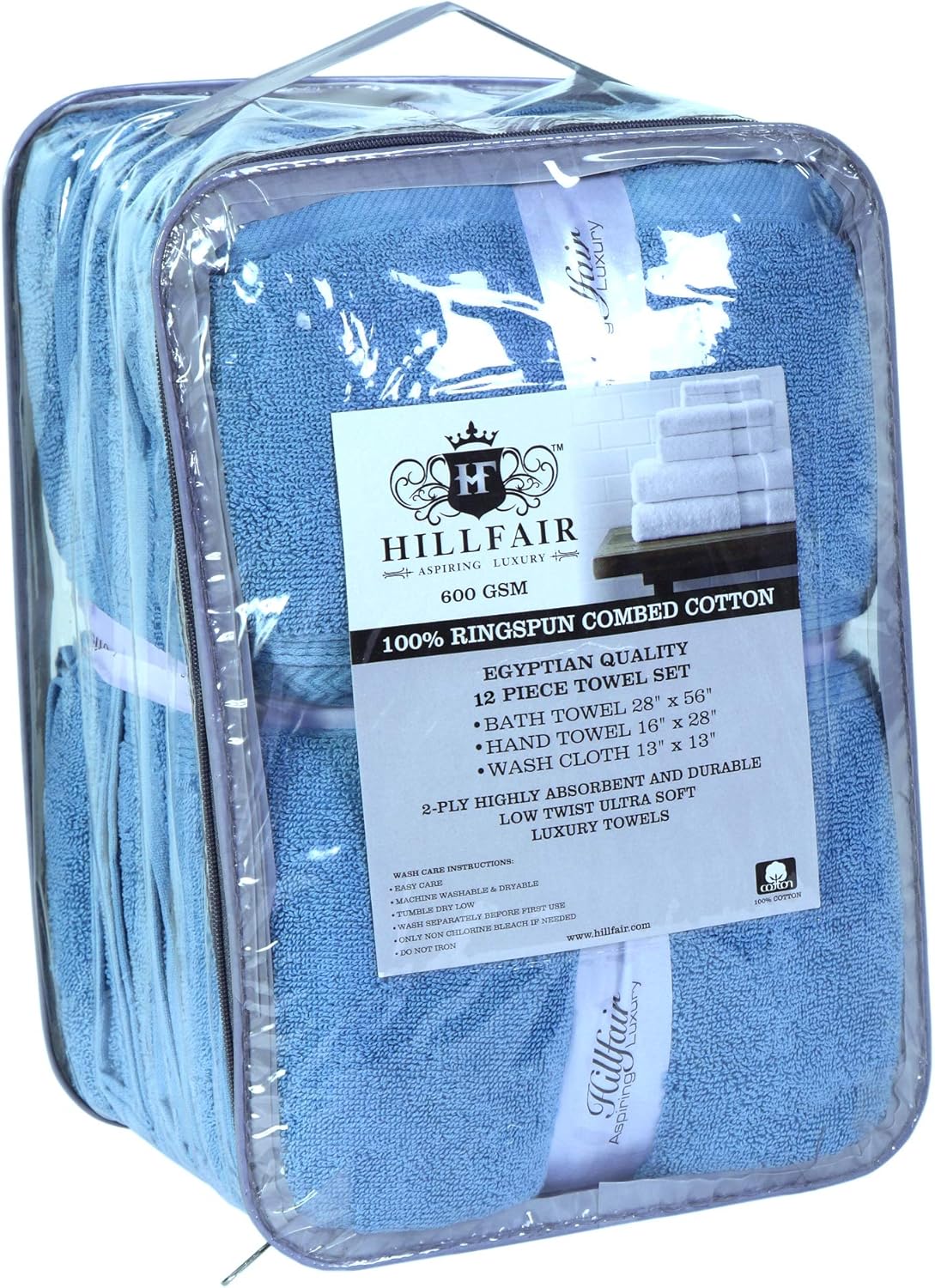 HILLFAIR 12 Piece- 600 GSM Cotton Bath Towels Set - Hotel Spa Towels Set- 2 Bath Towels, 4 Hand Towels, 6 Washcloths- Absorbent Super Soft Cotton Towels Set- Water Towel Set- 100% Cotton Towel Set: Kitchen & Dining