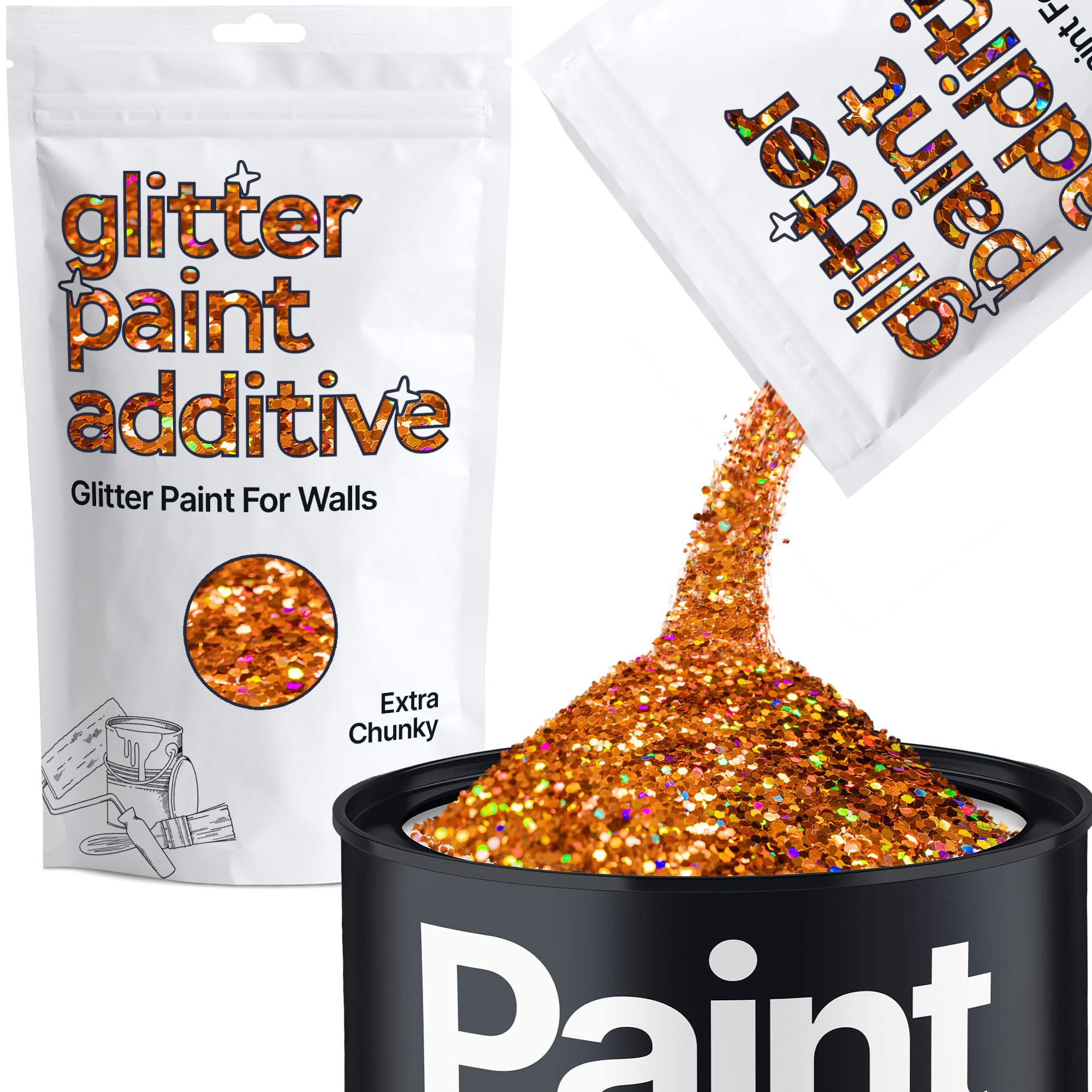 Hemway Copper Holographic Glitter Paint Additive Extra Chunky 100g for Adding Sparkle to Paints & Varnish | Paint Walls Sparkly Add to Emulsion, Acrylic or Lacquer Indoor
