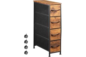 EKNKOZY Narrow Dresser Storage Tower with 4 Drawers, Slim Dresser Chest of Drawers with Steel Frame, Wood Top, Dresser for Bedroom, Bathroom, Small Spaces, Laundry, Closet (Rustic Brown)