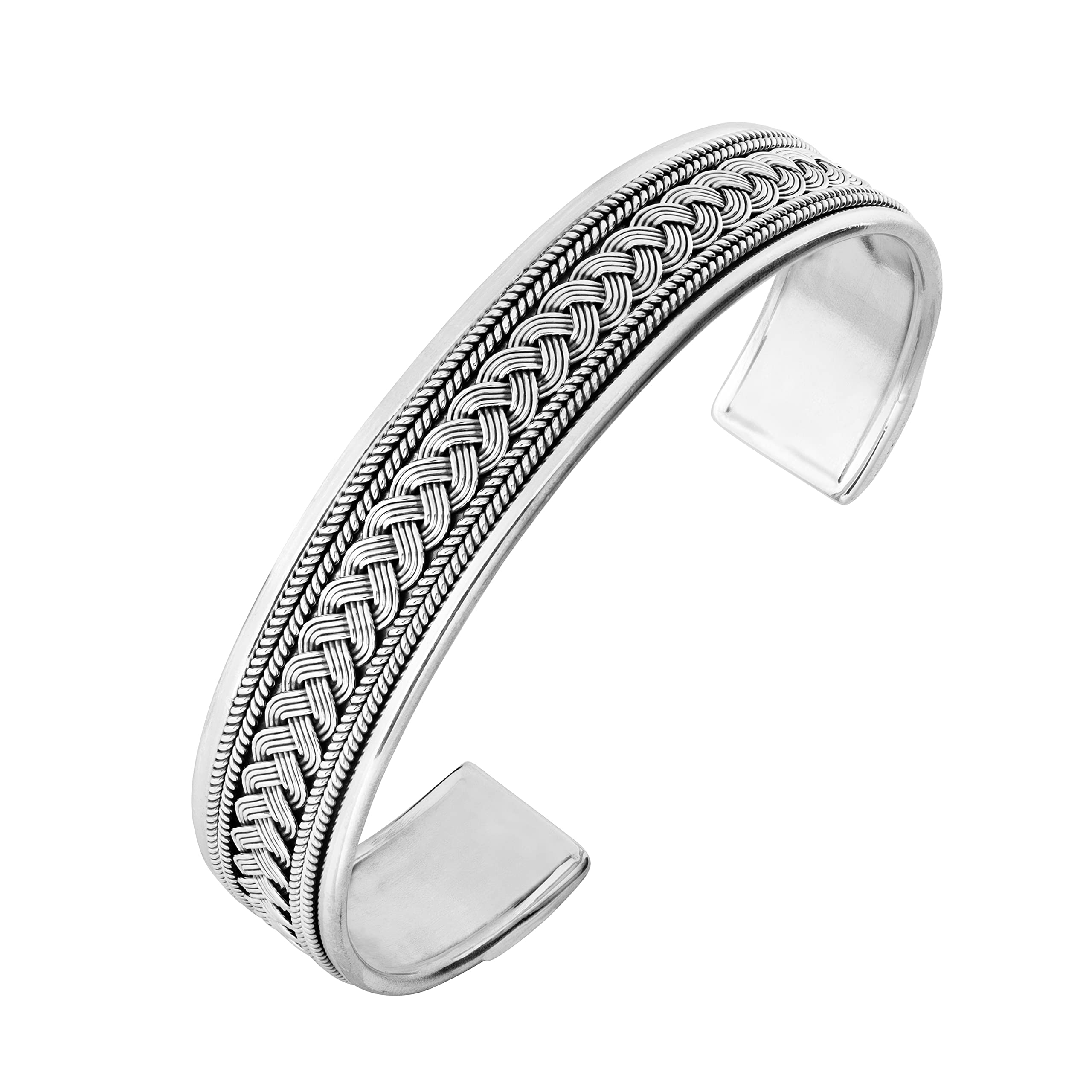 Treasure Bay Mens Solid 925 Sterling Silver Bangle Bracelet With Bold Braid Detail