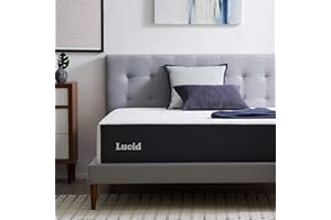 LUCID 14 Inch Memory Foam Mattress - Plush Feel - Memory Foam Infused with Bamboo Charcoal and Gel - Temperature Regulating - Pressure Relief - Breathable - Premium Support - Queen Size, White