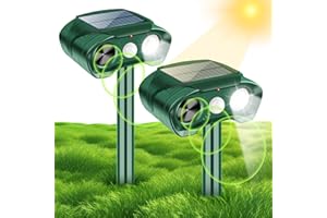 JAHY2TECH Ultrasonic Animal Repeller Outdoor Solar Animal Repellent with Motion Detector&Flashing Lights Waterproof for Rat, Squirrel, Deer, Raccoon, Skunk, Rabbit, Mole, Dog, Cat - 2 Pack