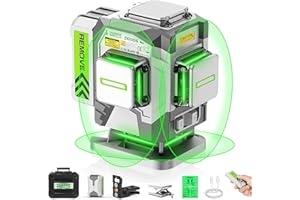Huepar Pro Laser Level, 3x360° Self Leveling Green Tiling Level Laser Tool, 3D Cross Line Laser Level Tool, High Accuracy Floor Laser with 8000mAh Li-ion Battery, Remote Control & Hard Carry Case