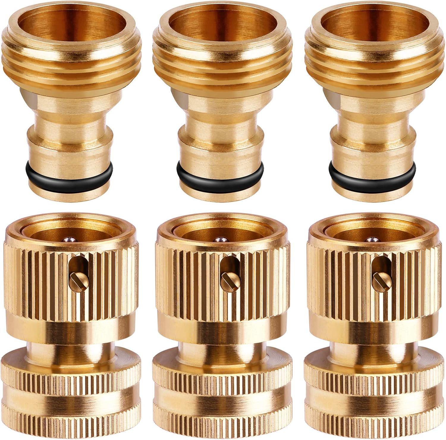 Keeswin 3Pack 3/4'' Garden Hose Quick Connect Solid Brass Quick Connector Garden Hose Fitting