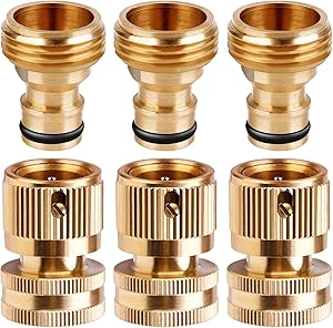 Keeswin 3Pack 3/4'' Garden Hose Quick Connect Solid Brass Quick Connector Garden Hose Fitting