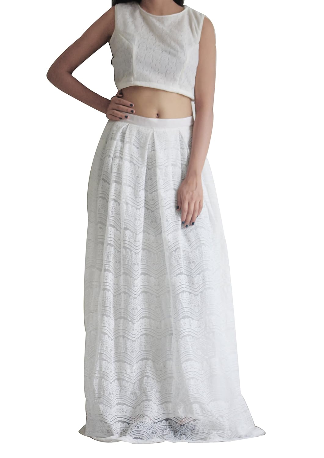 crop top with white skirt