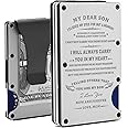To My Son Gift | Men Personalized Engraved Minimalist Metal Wallet from Mom Mother | Custom Love Message Slim Aluminum Card Holder with Money Clip | Graduation Birthday Wedding Christmas Deployment