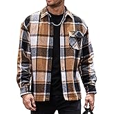 JEMLDL Mens Flannel Shirts Jackets Casual Shackets Button Down Long Sleeve Plaid Shirt Lightweight Jackets with Pockets
