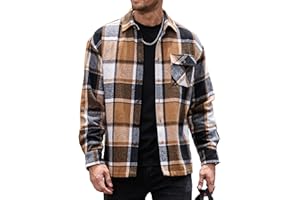 JEMLDL Mens Flannel Shirts Jackets Casual Shackets Button Down Long Sleeve Plaid Shirt Lightweight Jackets with Pockets