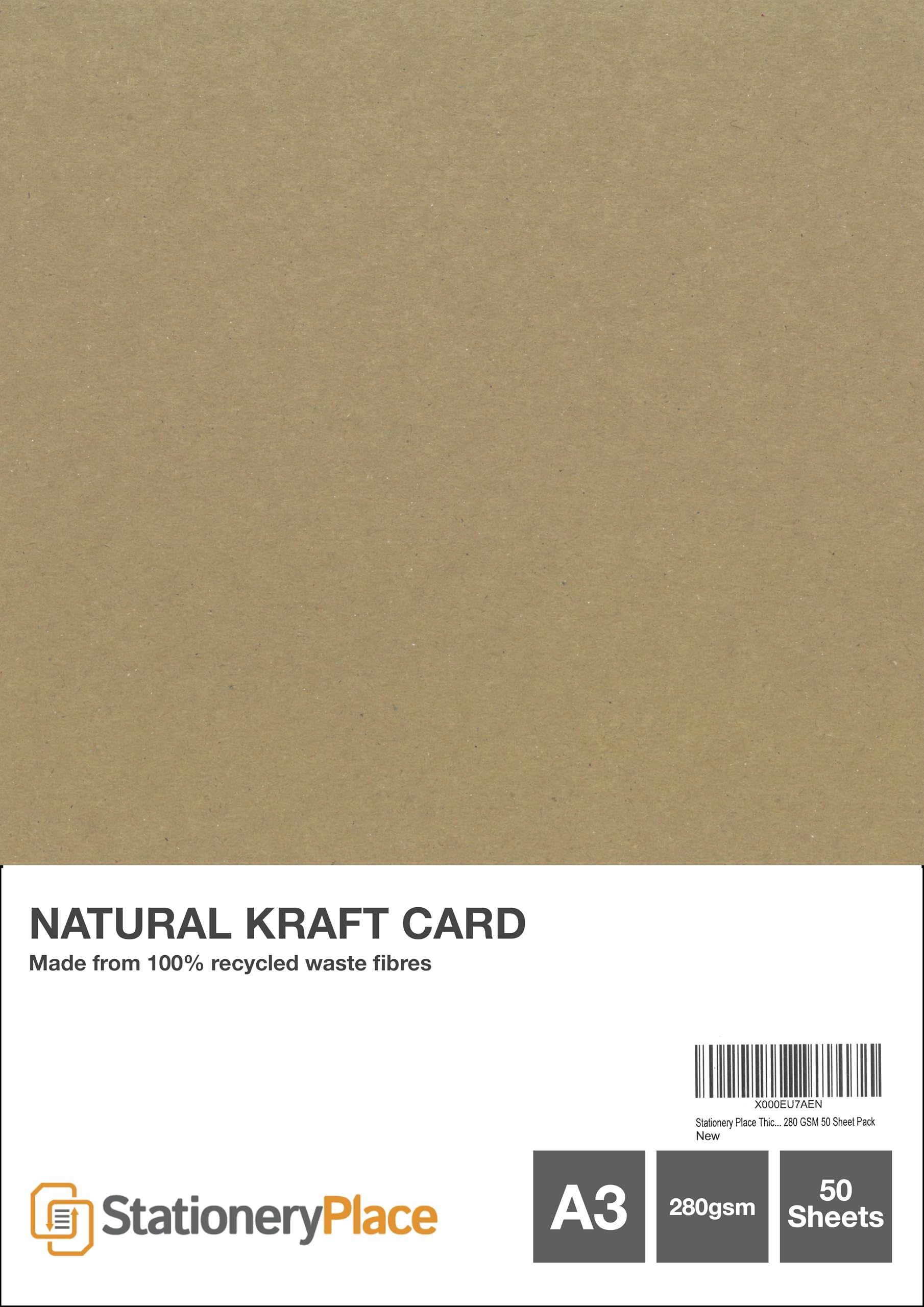 Stationery Place Thick - Brown Recycled Natural Kraft Card A3 280 GSM 50 Sheet Pack Menu - Craft - Art - School Projects