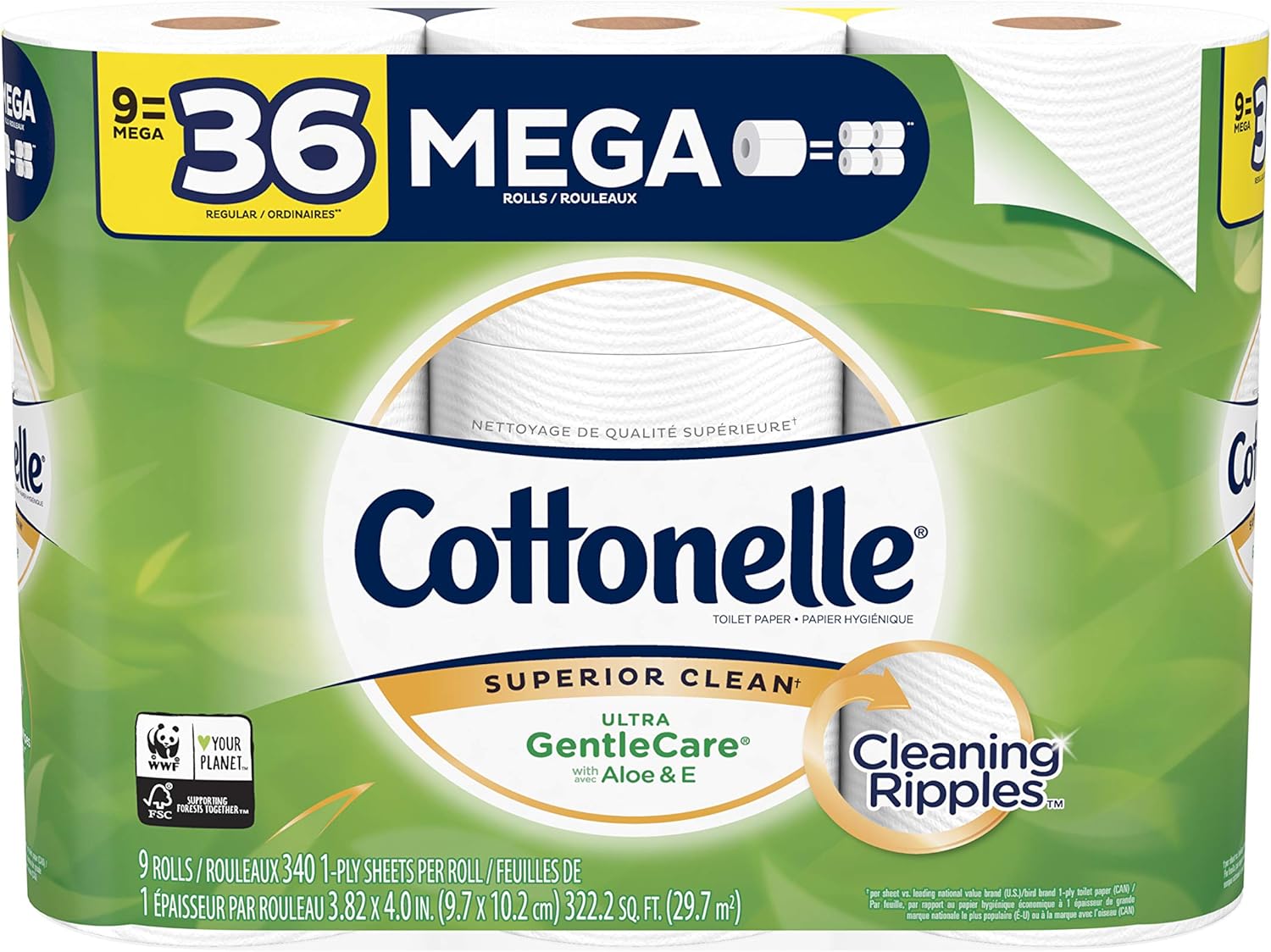 Cottonelle Ultra GentleCare Toilet Paper, Aloe & Vitamin E, 9 Mega