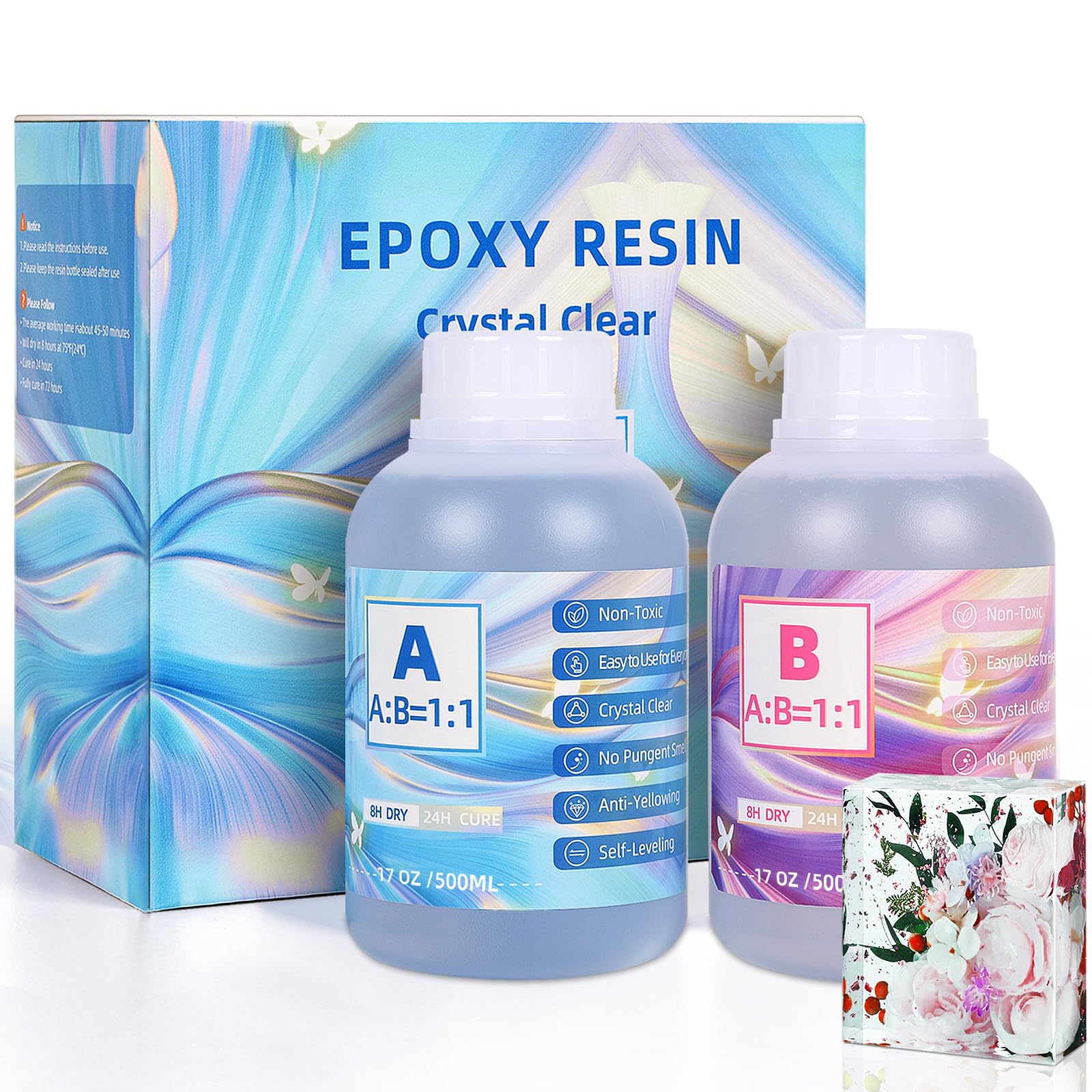 IModeur Clear Epoxy Resin - 1L/34oz Self-Leveling Crystal Epoxy Resin - No Yellowing No Bubble UV Resistant Art Resin Casting Resin for Art Crafts, Jewelry Making (16oz x 2)