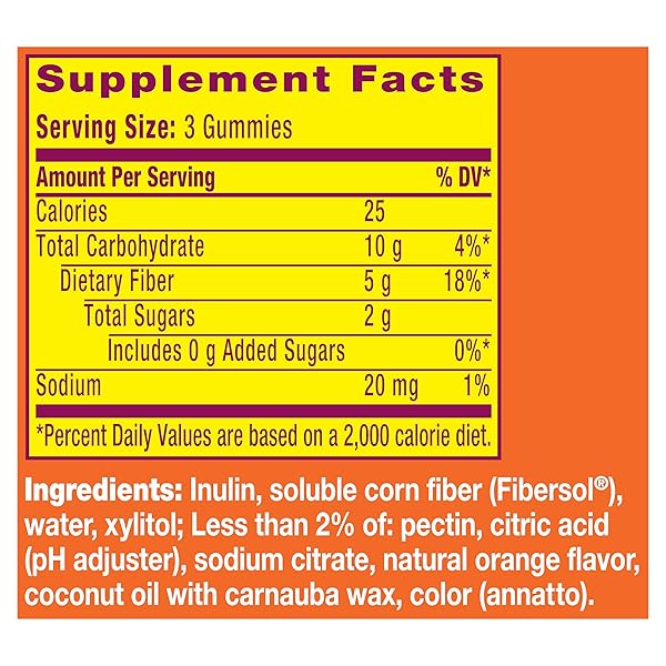 METAMUCIL FIBER GUMMIES FOR ADULTS, NO SUGAR ADDED ORANGE FLAVOR, 5G PREBIOTIC PLANT BASED FIBER SUPPLEMENT BLEND, 120 COUNT