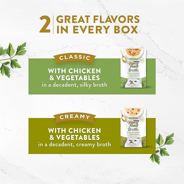 PURINA FANCY FEAST CHICKEN BROTH COMPLEMENT LICKABLE GRAIN FREE WET CAT FOOD VARIETY PACK – (PACK OF 12) 1.4 OZ. POUCHES