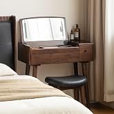 YESWOOD Folding Vanity Desk with LED Light, 16" D x 32" W x 32" H | Solid Rubberwood, with 3 Drawers, NO MDF