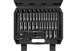 64-Piece 3/8" Drive Socket Set, SAE (5/16"-1") & Metric (6mm-24mm), Deep & Shallow, 72-Tooth Ratchet Wrench, Extension Bars, 