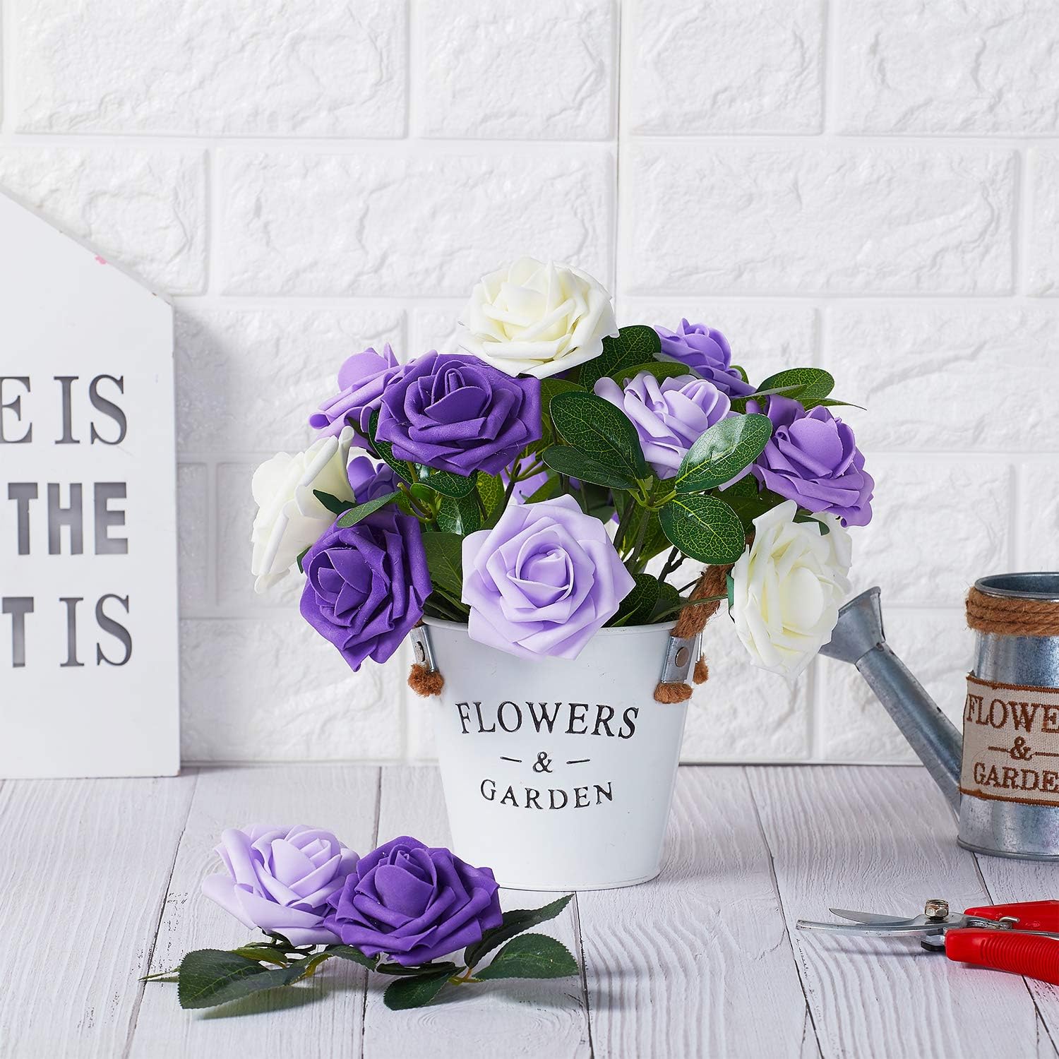 N&T NIETING Artificial Flowers Roses, 25pcs Purple Foam Roses, Fake Lavender Flowers for Wedding Bridal Bouquets Party - Image 5