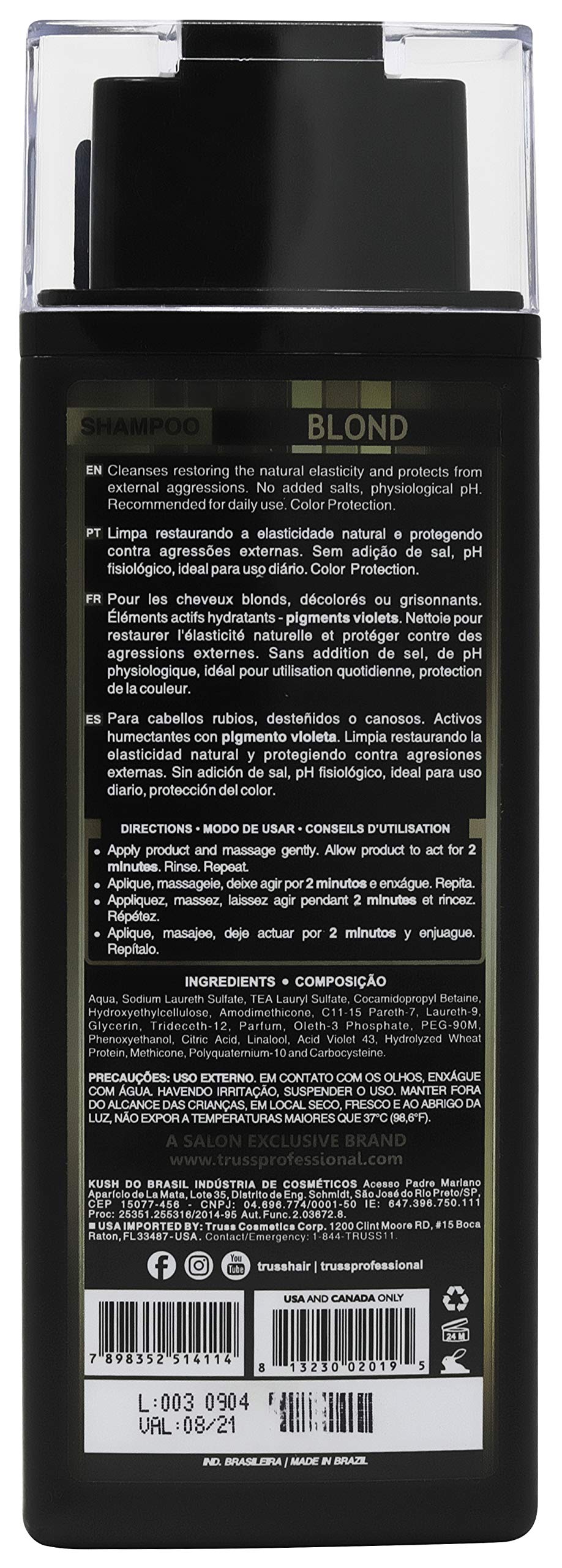 TRUSS Purple Shampoo & Toner for Blonde Hair - Blond Shampoo for Bleached, Gray, Highlighted & Brassy Hair - Restore Strength, Shine & Elasticity - Hydrating Daily Color Protection (10.14 Fl Oz)
