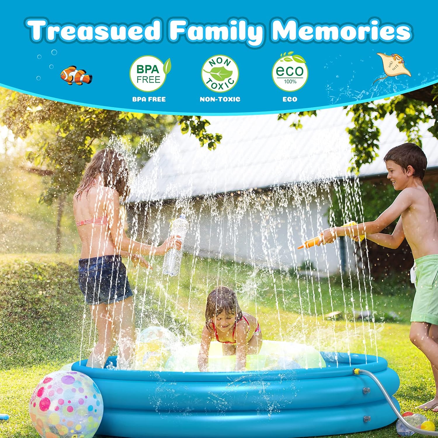 Coolkesi 3-in-1 Splash Pad, Premium Sprinkler for Kids Toddlers - 22% Thicker Durable PVC, 60" Inflatable Wading Swimming Kiddie Pool for Summer Yard, Fun Outdoor Water Toys Play Mat for Baby Learning: Toys & Games