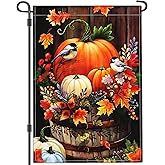 Kmxzint Fall Garden Flag Thanksgiving Halloween Pumpkin Yard Garden Flags for Outside 12×18 Inch Double Sided 3Ply Polyester Small Autumn Welcome Garden Flag Outdoor Decorations