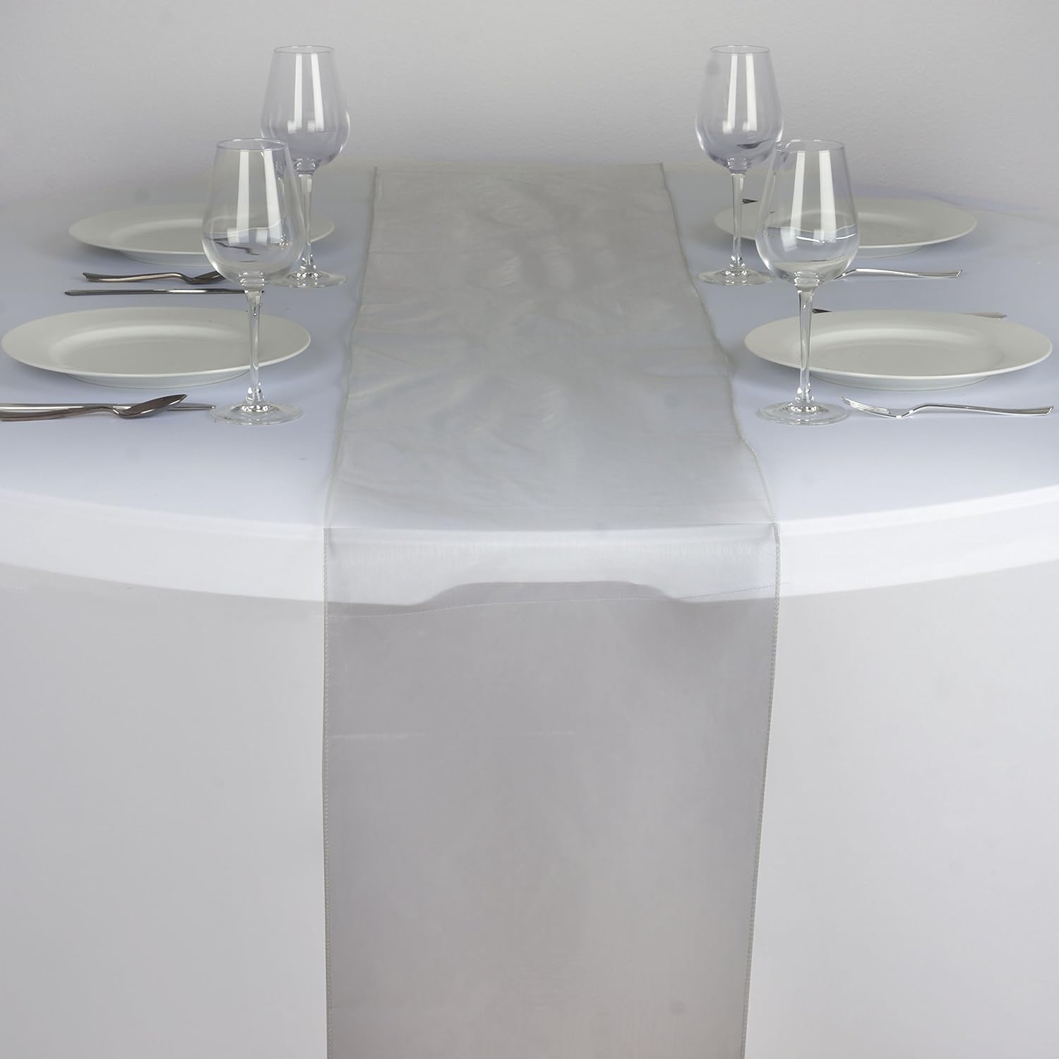 BalsaCircle 5 pcs 14 x 108-Inch Silver Organza Table Top Runners - Wedding Party Event Reception Occasions Linens Decorations
