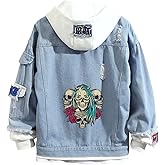 Lpstop Skull Rose Denim Hoodie Skull Print Jacket Rose Flower Hoodie Denim Jacket for Women Men