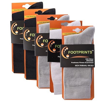 FootPrints Organic Cotton and Bamboo Men's Formal Socks Pack of 5-2 Black, 2 Grey, 1White