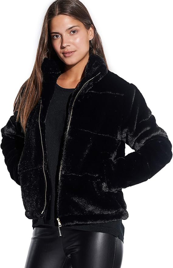 Vestino Damen Fake Fur Jacke Kunstfelljacke Stehkragen Fellimitat Kunstpelz: Amazon.de: Bekleidung