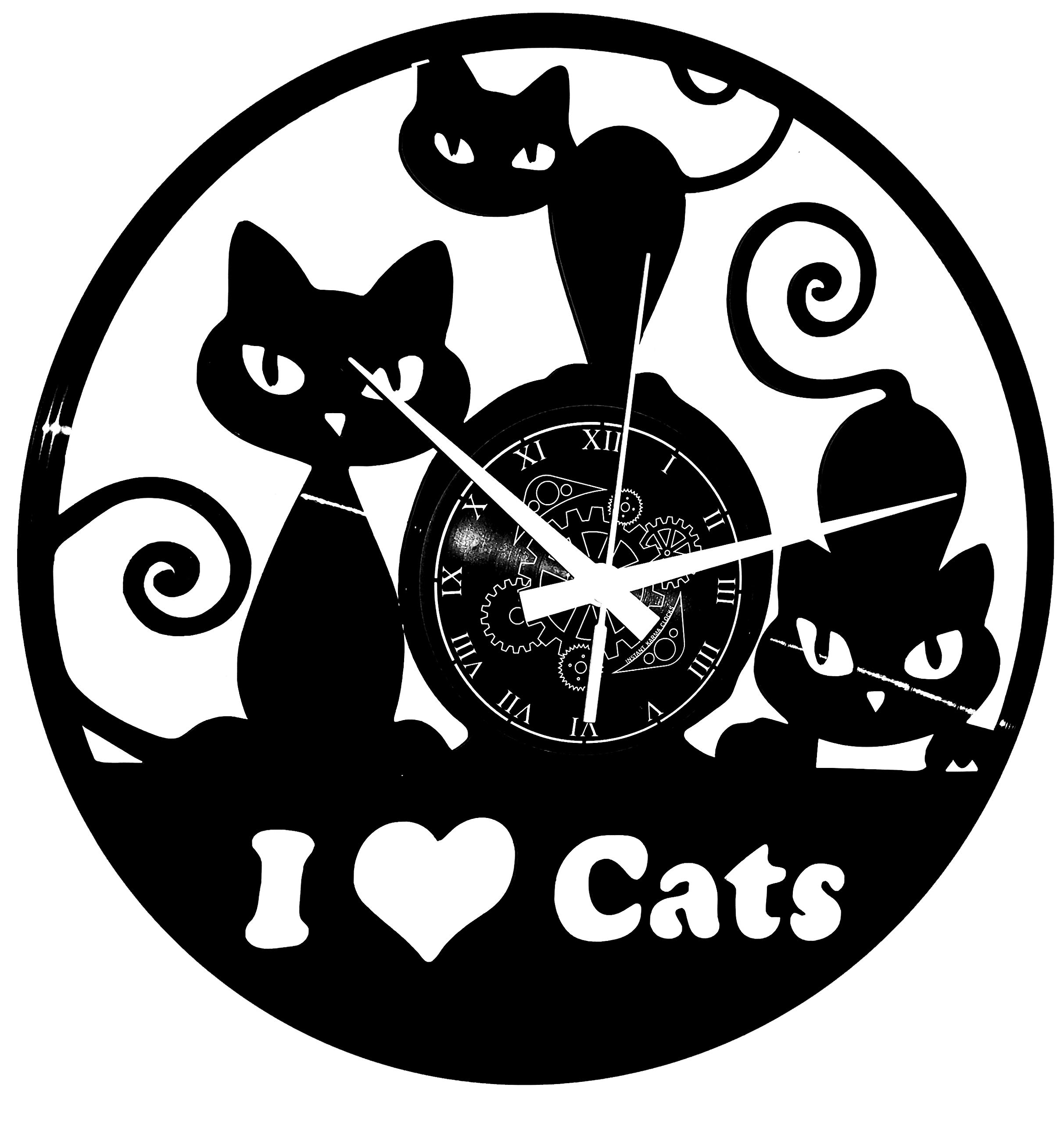 Instant Karma Clocks | Love Cats Wall Clock | Whimsical Cat Silhouette Decor | Silent Quartz Movement | Perfect for Pet Lovers and Feline-Themed Spaces
