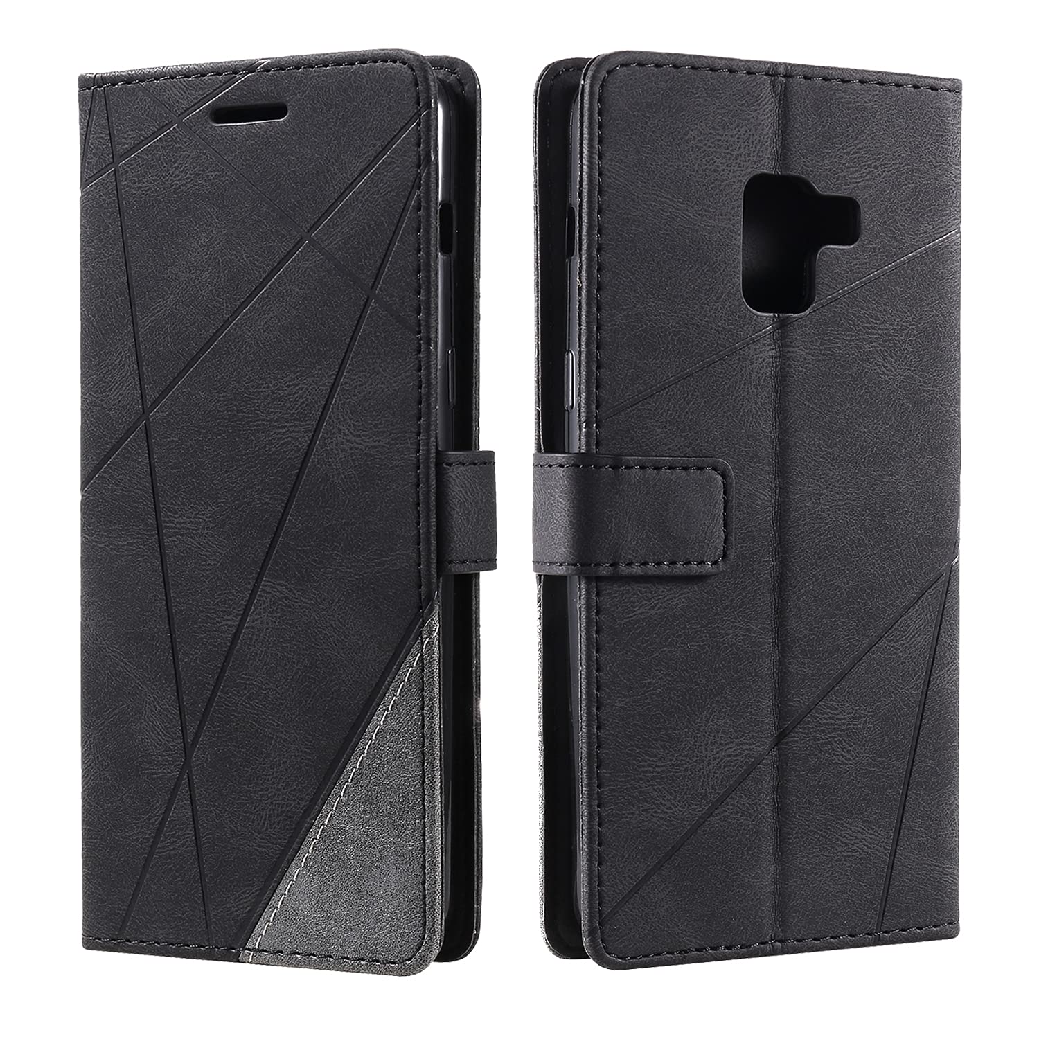 SONWO Case for Galaxy A8 Plus 2018 Case, Premium Leather Flip Wallet Case Magnetic Closure Card Slots Kickstand Phone Case for Galaxy A8 Plus 2018, Black