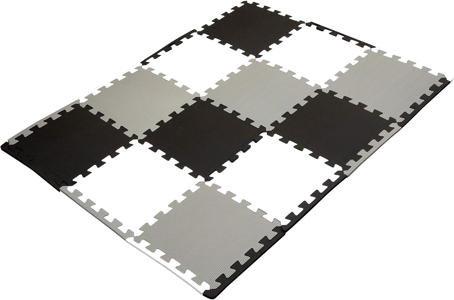 Edukit Foam Mats ; 12 Pieces and 14 Edges; 30.5 x 30.5cm; Black, Grey, White - Non-Slip Interlocking Puzzle Floor Tiles for Home, Gym, Playroom