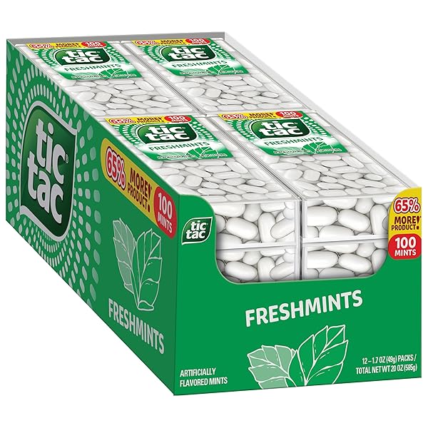 TIC TAC FRESHMINTS, ON-THE-GO BREATH MINTS, POCKET-SIZED MINTS, 100 PIECES, BULK 12 PACK, 1.7 OZ EACH