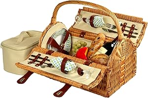 Picnic at Ascot Sussex Willow Picnic Basket with Service for 2- Designed, Assembled & Quality Approved in the USA