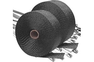 EYAEYAO Titanium Exhaust Wrap | 2'' x 200" Exhaust Heat Wrap | Header Wrap | Heat Shield Tape 2 Rolls with 20 PCS 11.8 Inch Stainless Steel Ties for Motorcycle Car Truck (Black, 2 Rolls)