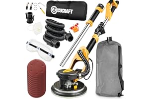 ACCUCRAFT Drywall Sander, 800W Powerful Electric Drywall Sander with Vacuum, 99% Dust Absorption Dust-free Design, 6 Variable Speed 500-1800RPM, 26' Power Cord, LED Light, for Popcorn Ceiling