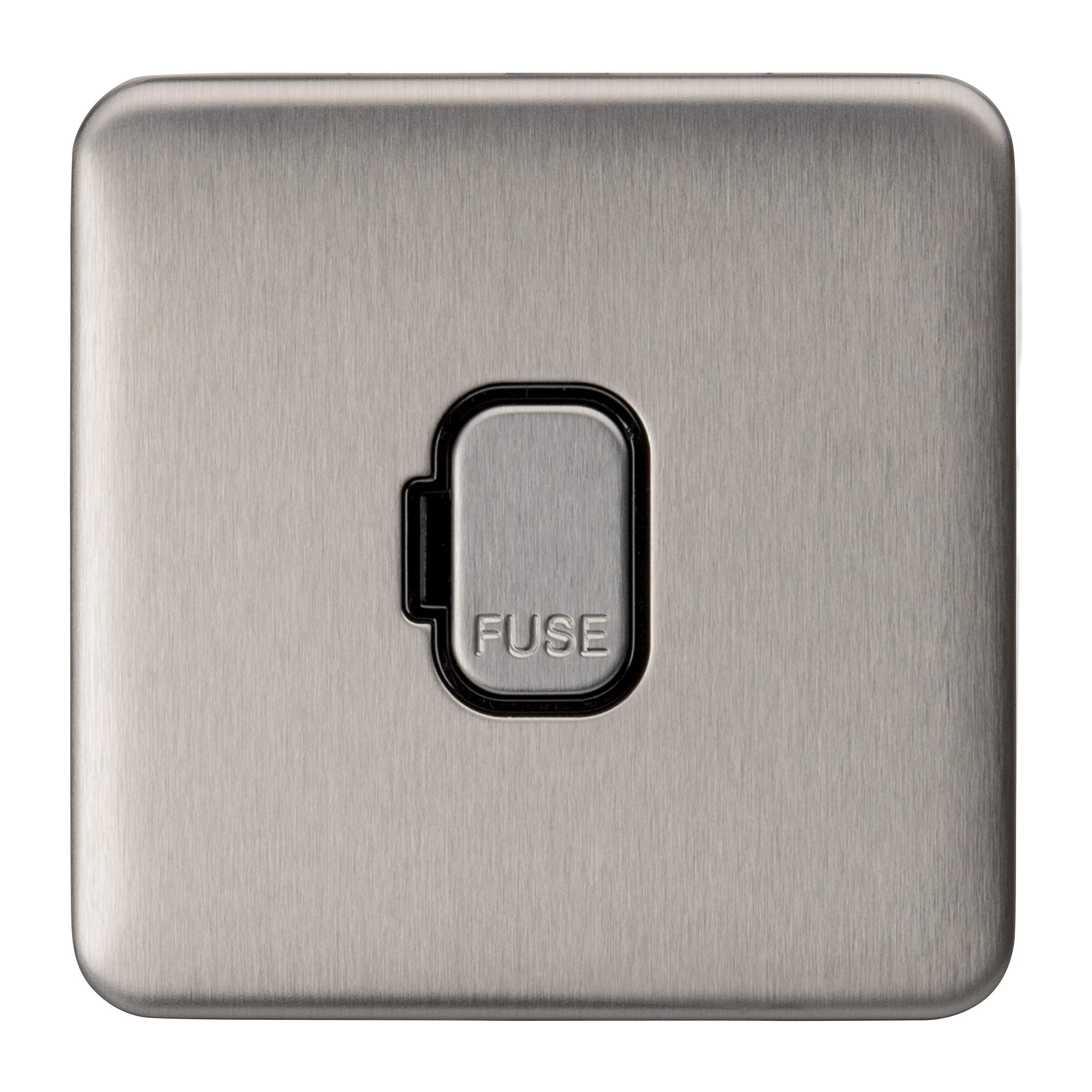 Schneider Electric Lisse Screwless Deco - Unswitched Single Fused Connection Unit, 13A, GGBL5000BSS, Stainless Steel/Black Insert