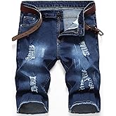 Enrica Men's Casual Printed Regular Fit Ripped Denim Shorts