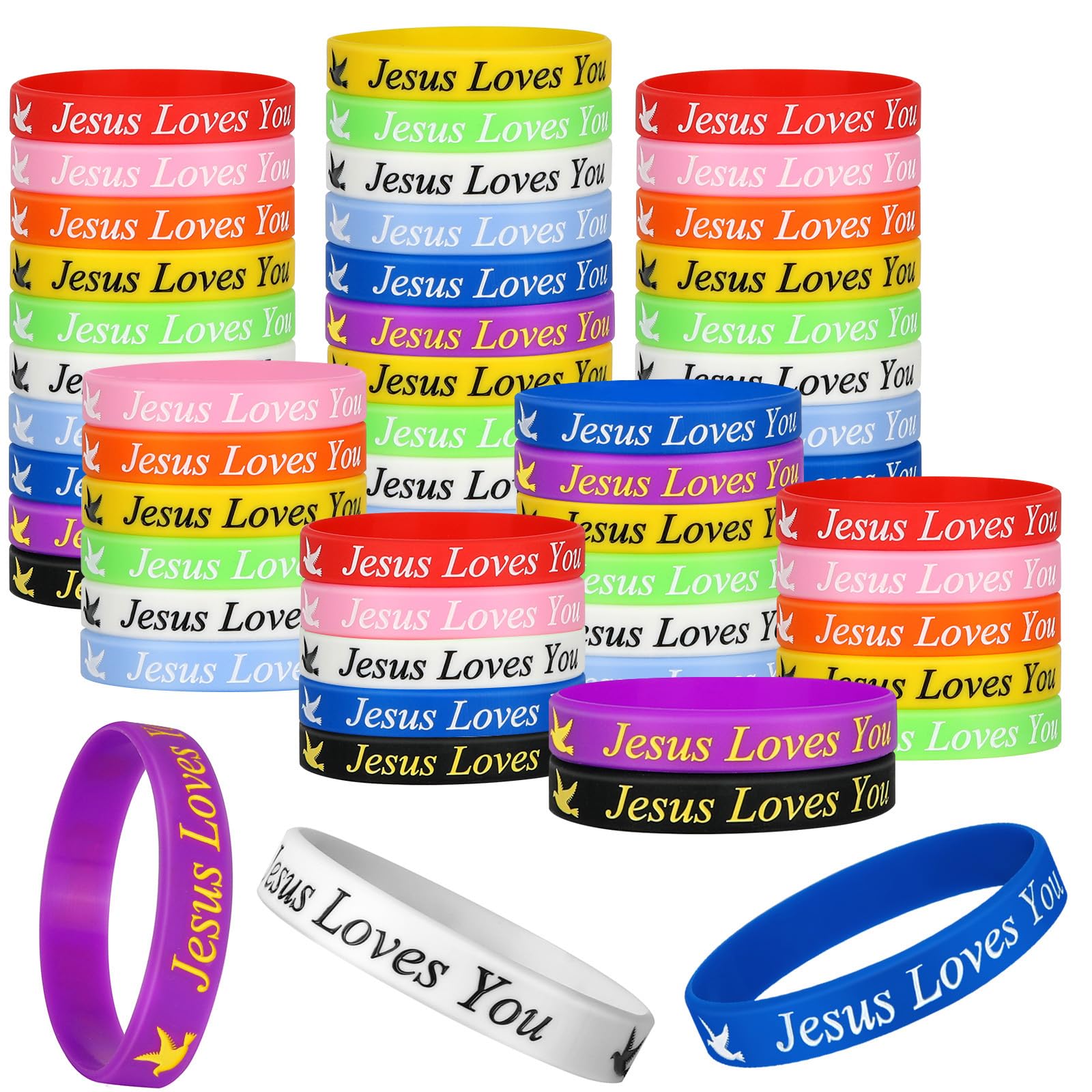 LVNRIDS 40pcs Inspirational Bible Verse Rubber Bracelets, Religious Silicone Bracelet Wristbands for church gifts in bulk