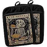 Gothic Skeleton Pot Holders with Pockets, Funny Baking Gifts Pot Holders Heat Resistant Oven Mitts Hot Pads for Kitchen Baking Cooking,Potholders for Kitchens