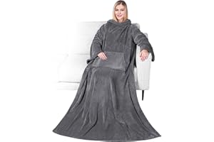 PAVILIA Blanket with Sleeves for Adult Women Men, Soft Warm Wearable Blanket Fleece Wrap Throw, Robe Blanket Gift
