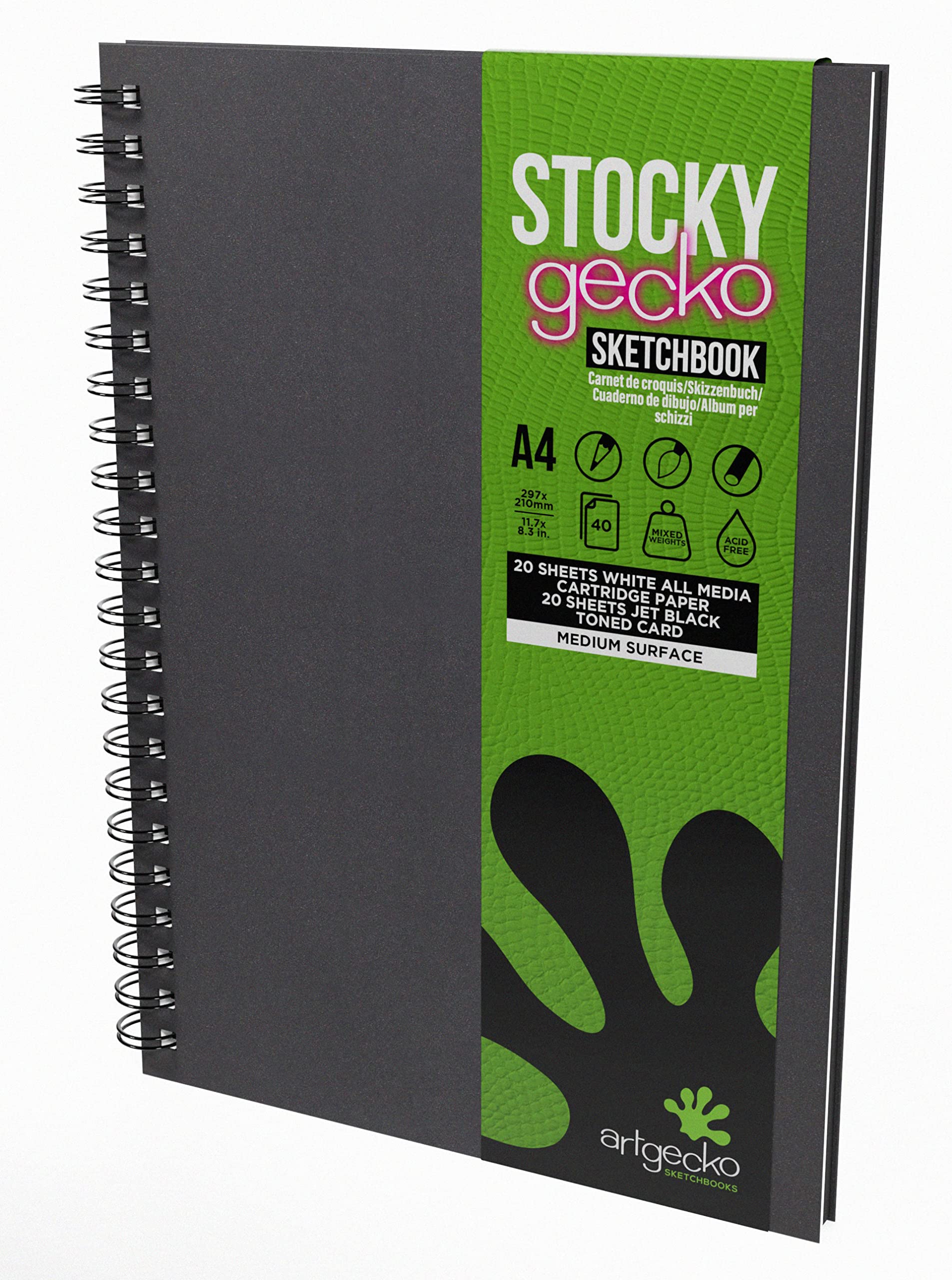 Artgecko Stocky Sketch Book A4 Portrait - 40 Pages (20 Sheets) Black + 40 Pages (20 Sheets) White